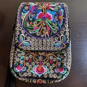 Women's Embroidered Floral Boho Shoulder Bag Purse Small